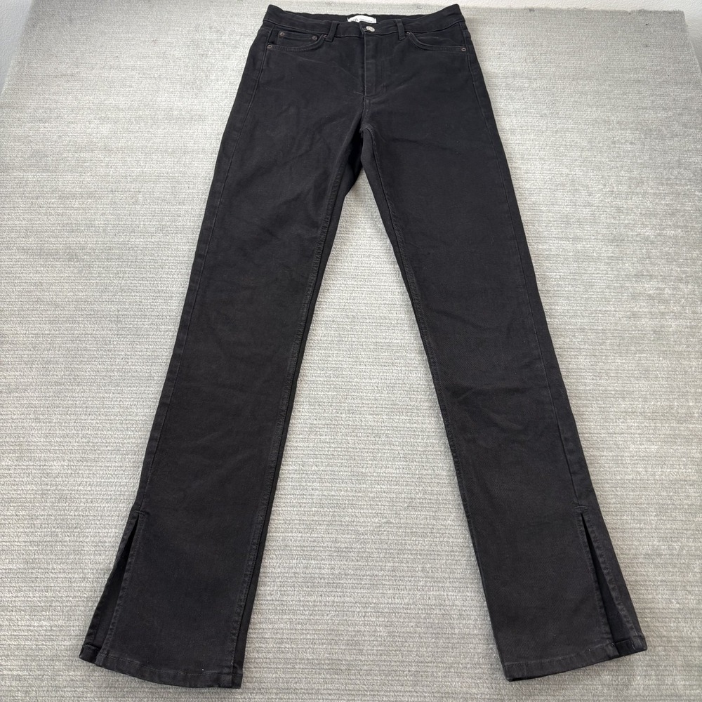 Zara Denim Wear Jeans Women 6 Black Side Slit High Rise Tapered Casual